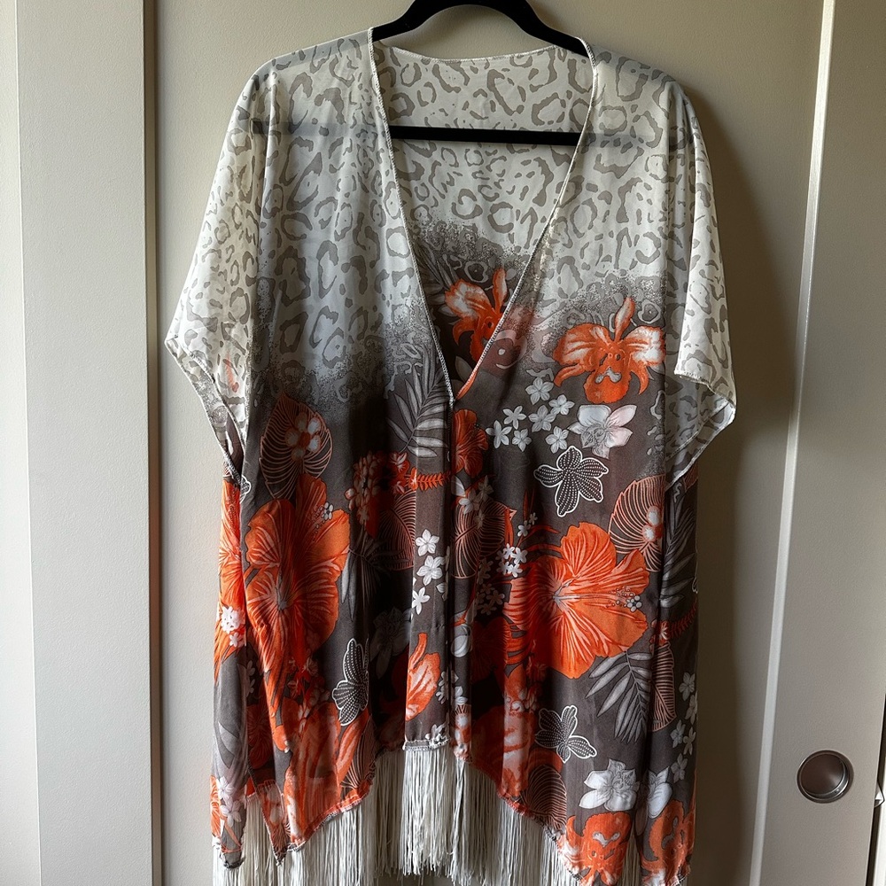 Floral V-Neck Kimono Top and swim coverup